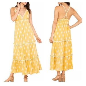 NWT Anthropologie Raga Summerland Cross Back Boho Maxi Dress In Yellow